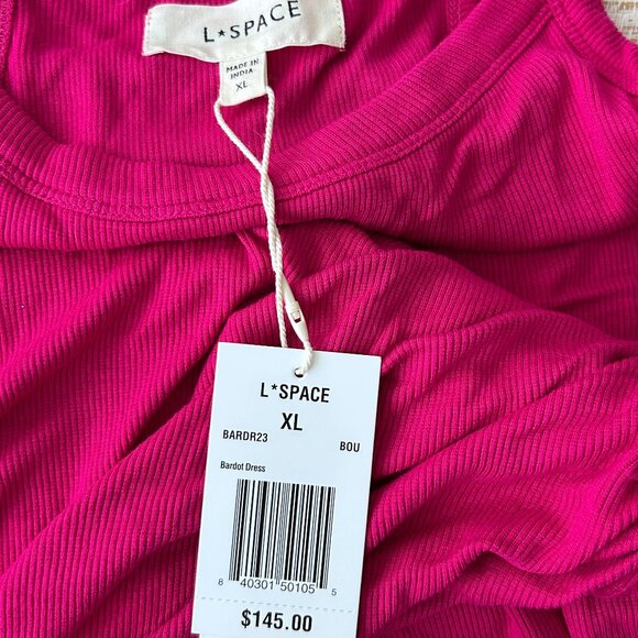 L*Space Hot Pink Sleeveless Wrap Ribbed T-Shirt Maxi Bardot Dress Size XL NWT - Picture 6 of 12